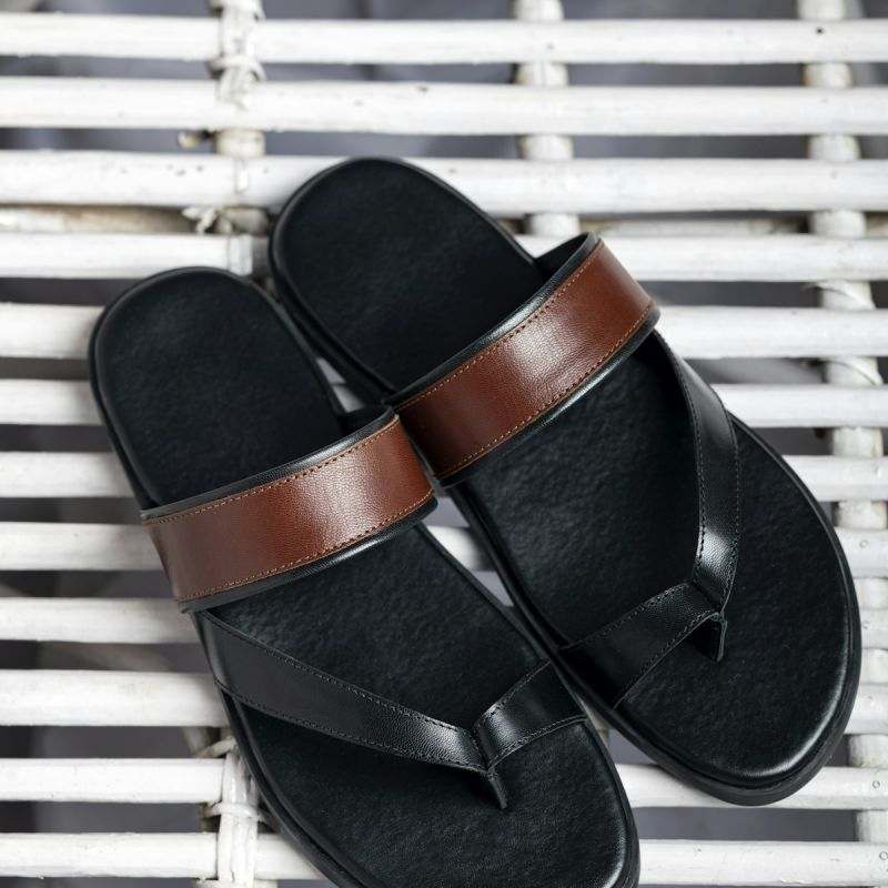 Black Leather Slides